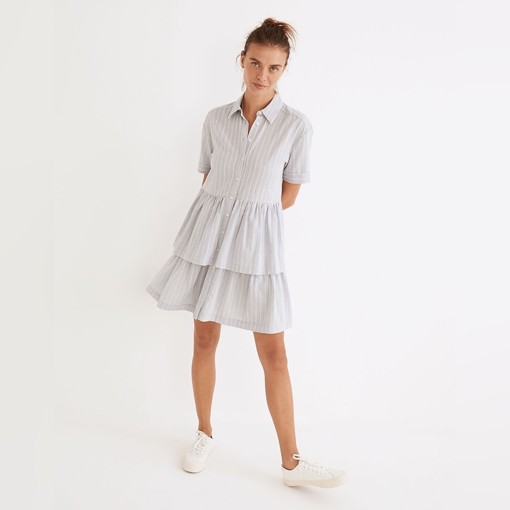 Madewell Striped Mini Dress in Blue and White